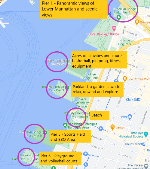 Map for the Brooklyn Bridge park, free things to do in new york